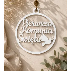 Dekoracja komunijna – „Pierwsza Komunia Święta” z gołębicą w kole HDF