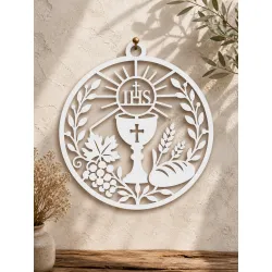 Dekoracja komunijna IHS – kielich eucharystyczny w kole HDF