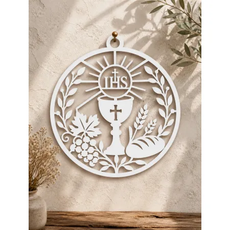 Dekoracja komunijna IHS – kielich eucharystyczny w kole HDF