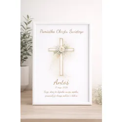 Personalizowany plakat – Pamiątka Chrztu Świętego z krzyżem
