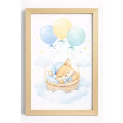 Plakat dziecięcy śpiący lisek z balonikami