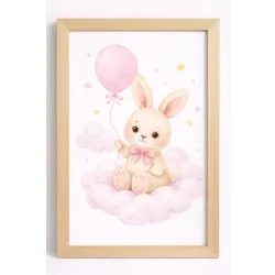 Plakat dziecięcy króliczek z różowym balonikiem