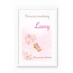 Personalizowany plakat – Pierwsze Urodziny (dziewczynka)