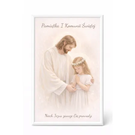 Plakat „Pamiątka I Komunii Świętej” – Jezus z dziewczynką