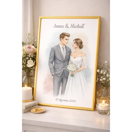Personalizowany plakat ślubny – Para Młoda (akwarela)