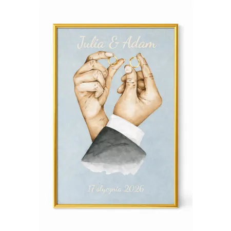 Personalizowany plakat ślubny – obrączki w dłoniach